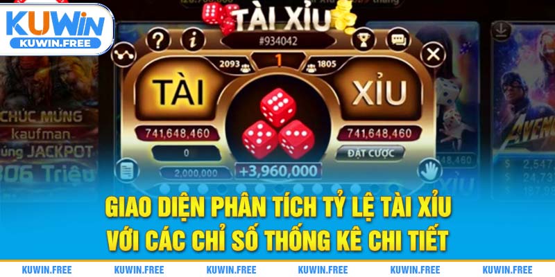 Giao diện phân tích tỷ lệ tài xỉu với các chỉ số thống kê chi tiết